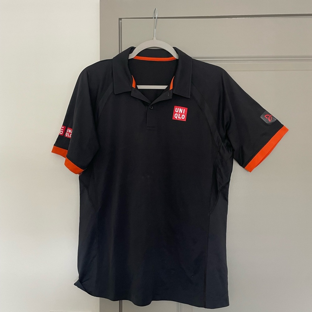 Uniqlo Black and Orange Polo Shirt with Athletic Fabric